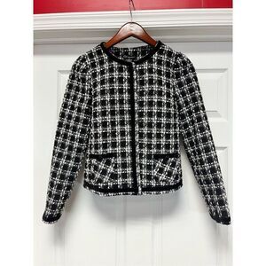 CR Signature Chanel Style Black & White Velvet Trim Jacket sz M EUC